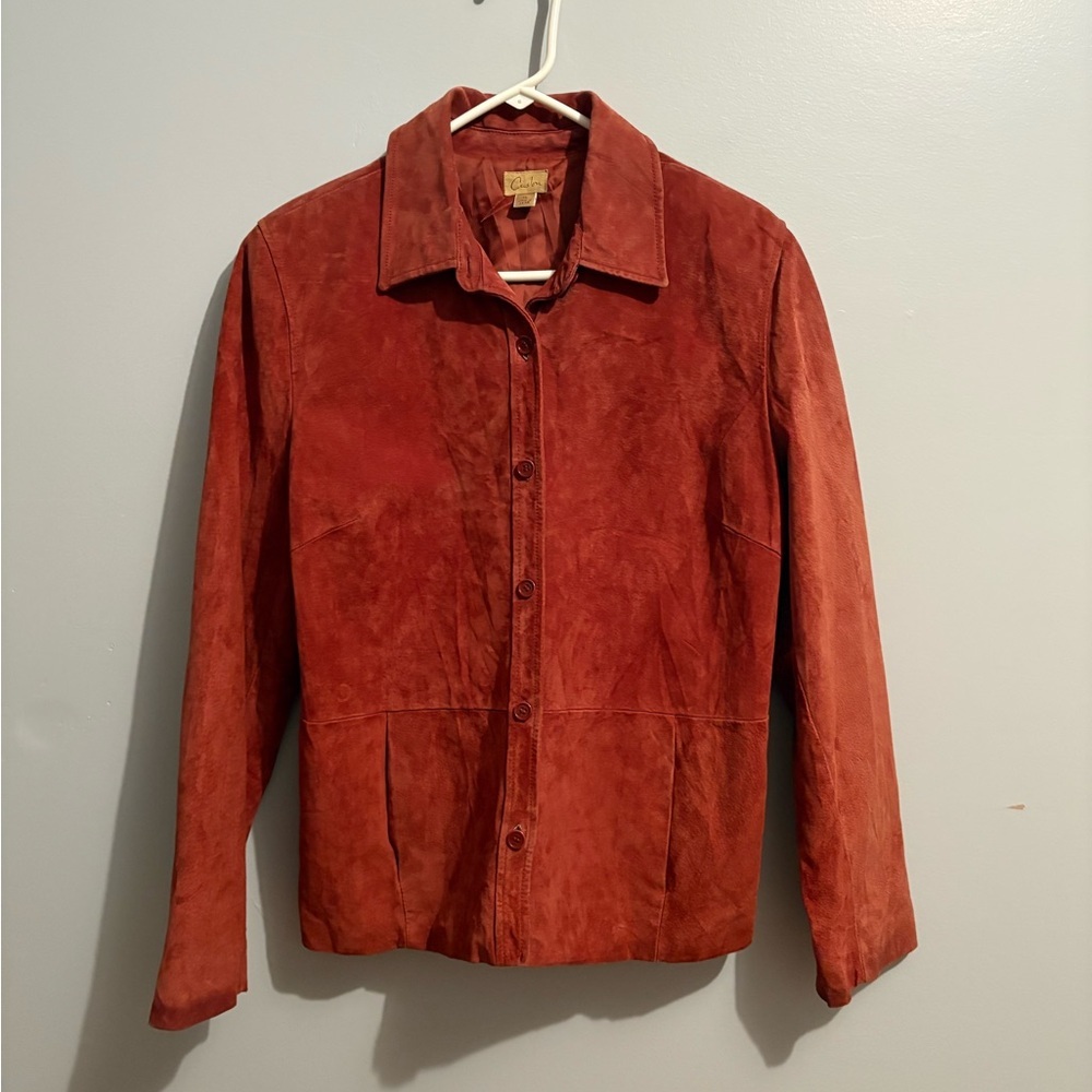 Red Suede Jacket Women’s XL Caslon Leather Lined Vintage Rust Button Down Coat - Picture 5 of 16